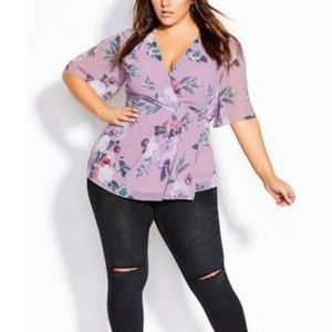 City Chic Rosewater Floral  Plus Purple Top